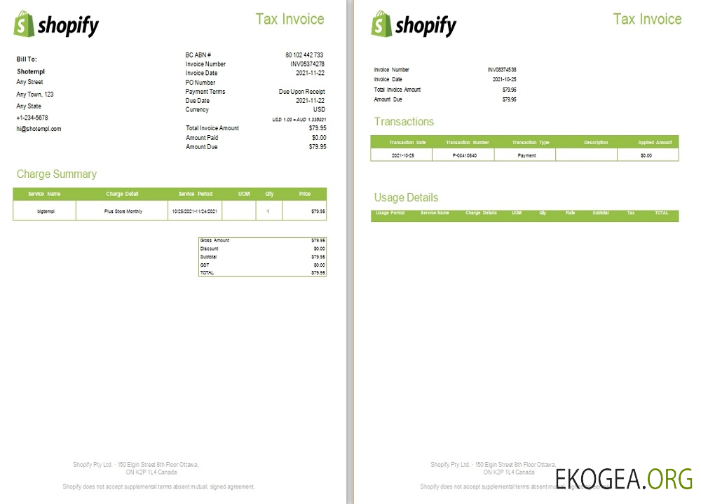 Facture fiscale Shopify au Canada